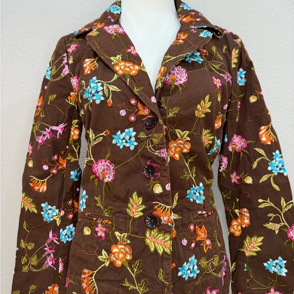Johnny Was Multicolor Floral Embroidered Jacket